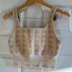 NWOT Babaton Plaid Knit Crop Top - Pink and Cream